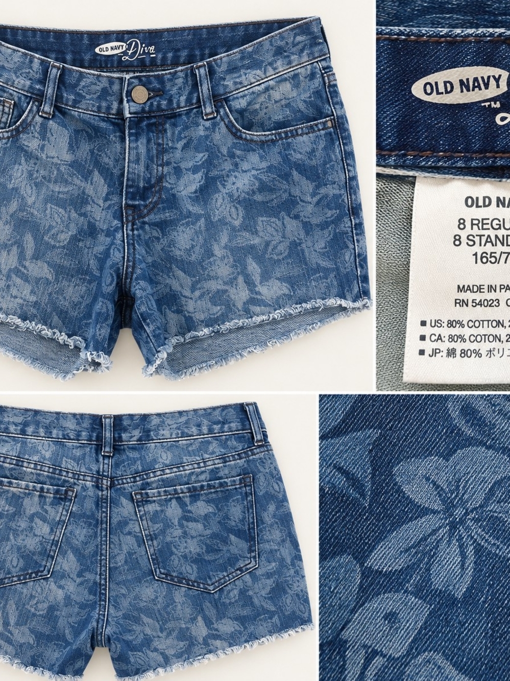 Old Navy Blue Floral Denim Cutoff Shorts